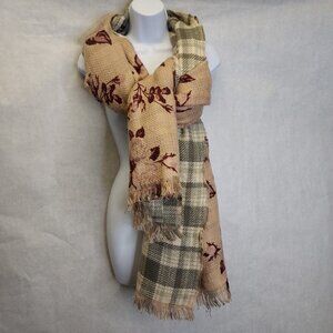 Lily Morgan Blanket Scarf Shawl Wrap Reversible Green Plaid Pink Floral Cottage